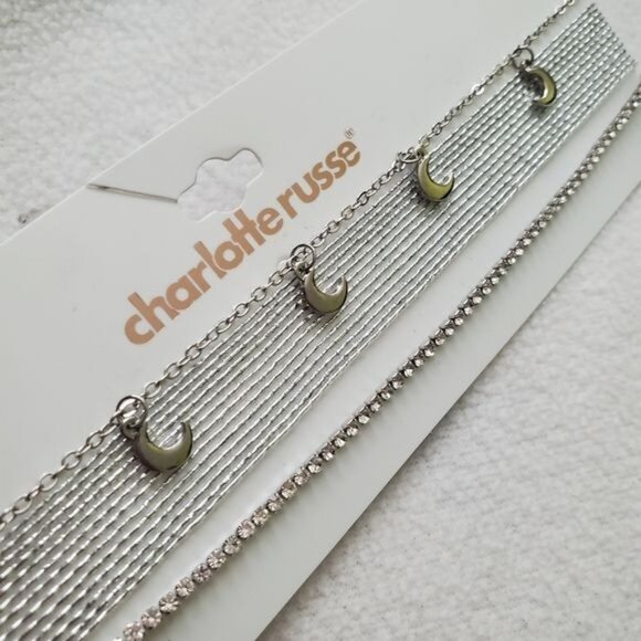 Charlotte Russe necklace silver color metal and fabric materials - Picture 1 of 7